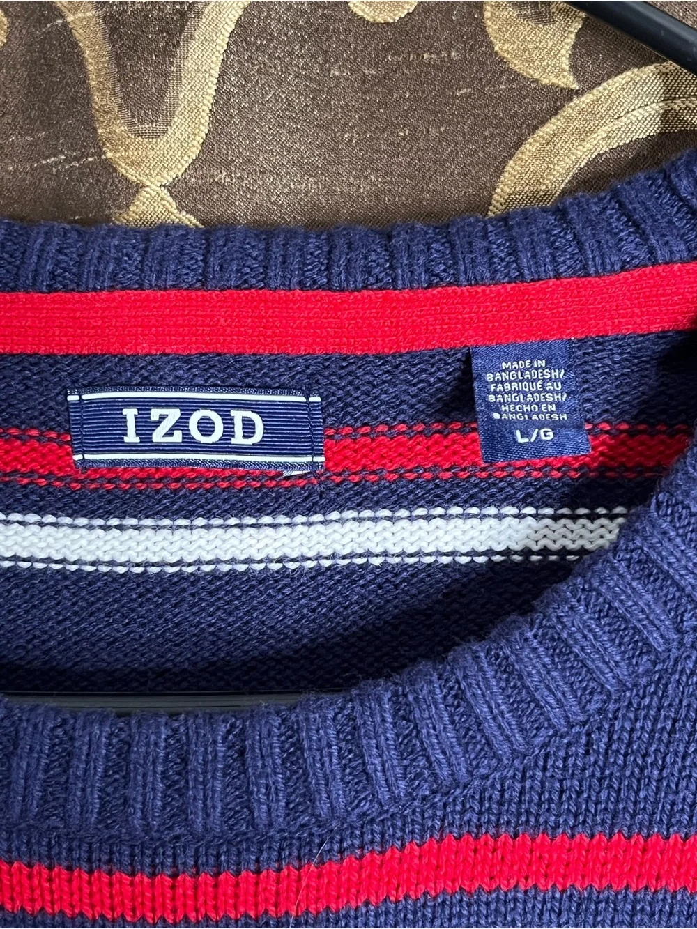 Men's IZOD Navy Striped Crewneck Sweater - Blue / Red / White
